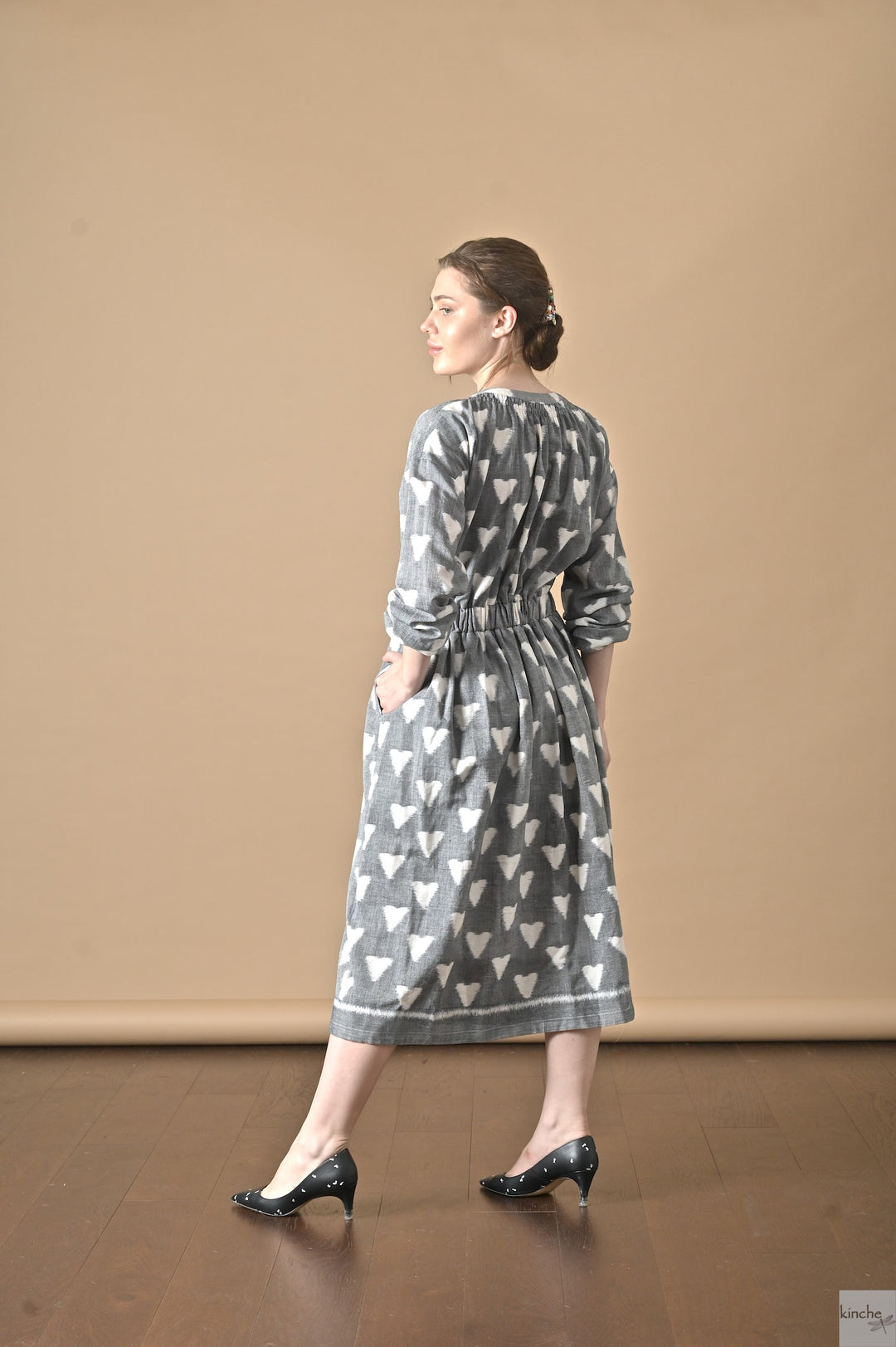 Lyre, Ikat Long Coat Dress, Smocking at Neck and Back - kinchecom