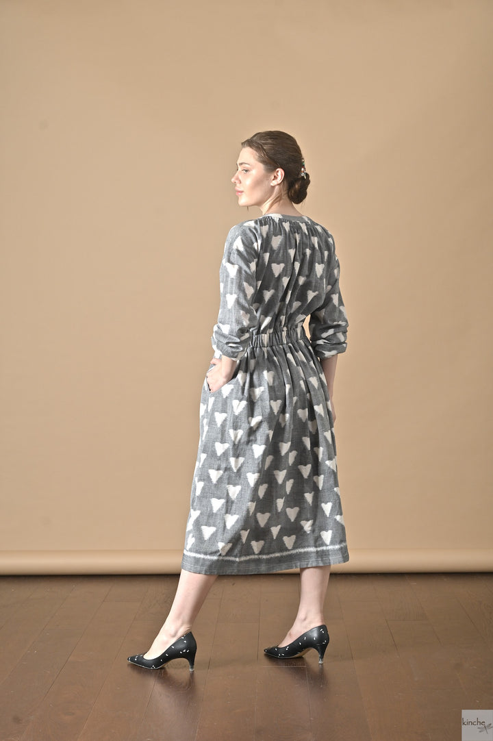 Lyre, Ikat Long Coat Dress, Smocking at Neck and Back - kinchecom