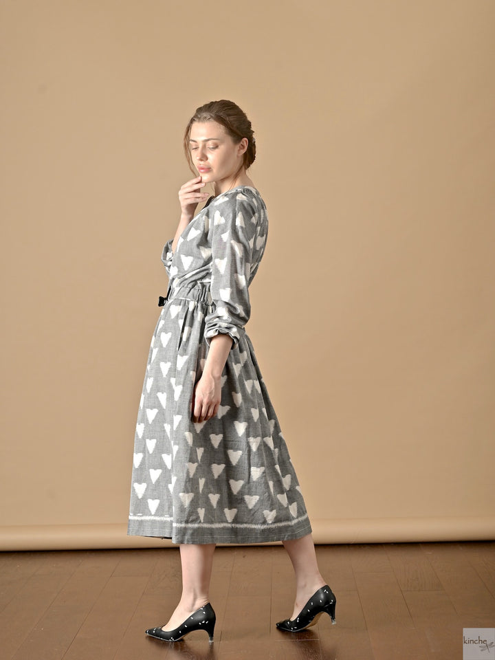 Lyre, Ikat Long Coat Dress, Smocking at Neck and Back - kinchecom