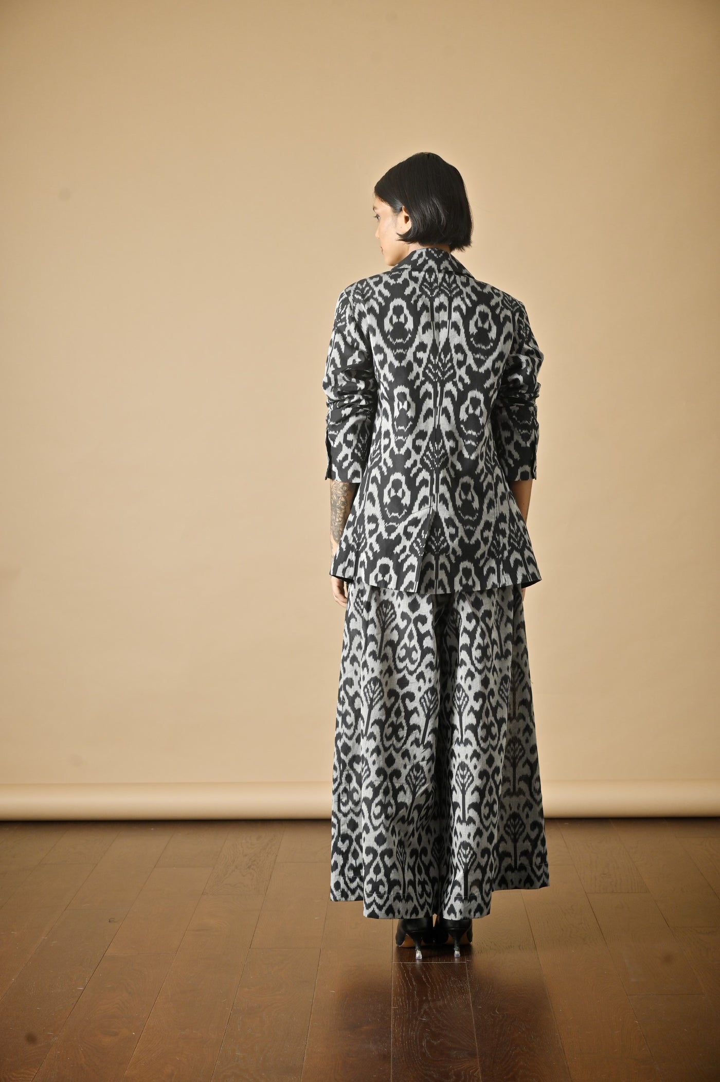 Kheiv, Handmade Elastic Back Waist, Ikat Weave Flared Pants