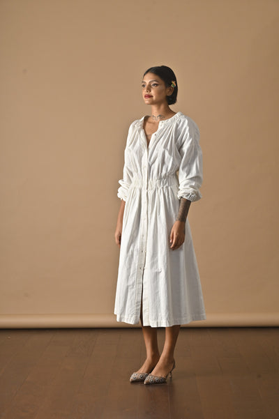 Tulip, Smocked Neckline Flared  Dress, Made with Khadi Fabric