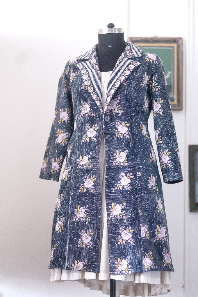 Celeste, Handmade Vintage Kantha Long Blazer in XL