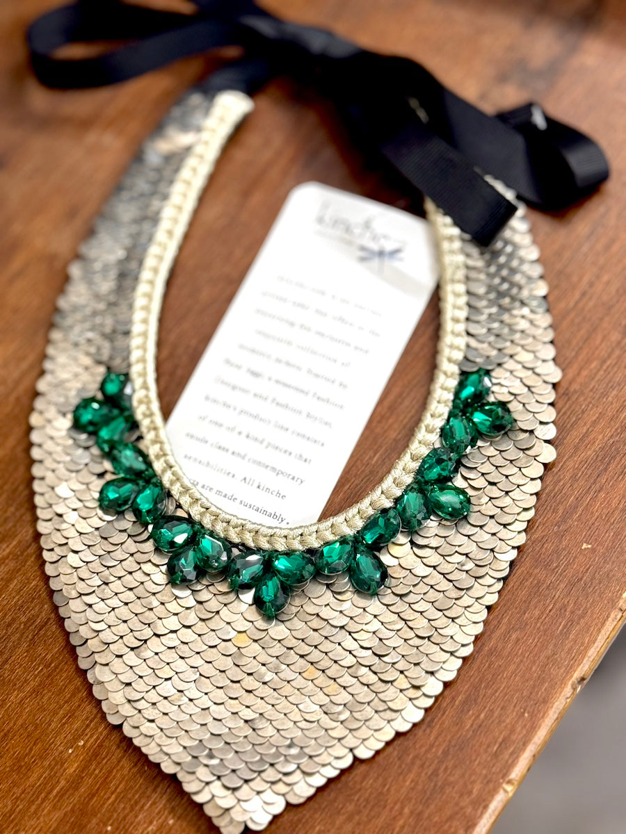 Indus, Handmade Pure Brass and Emerald Green Swarovski Stones necklace