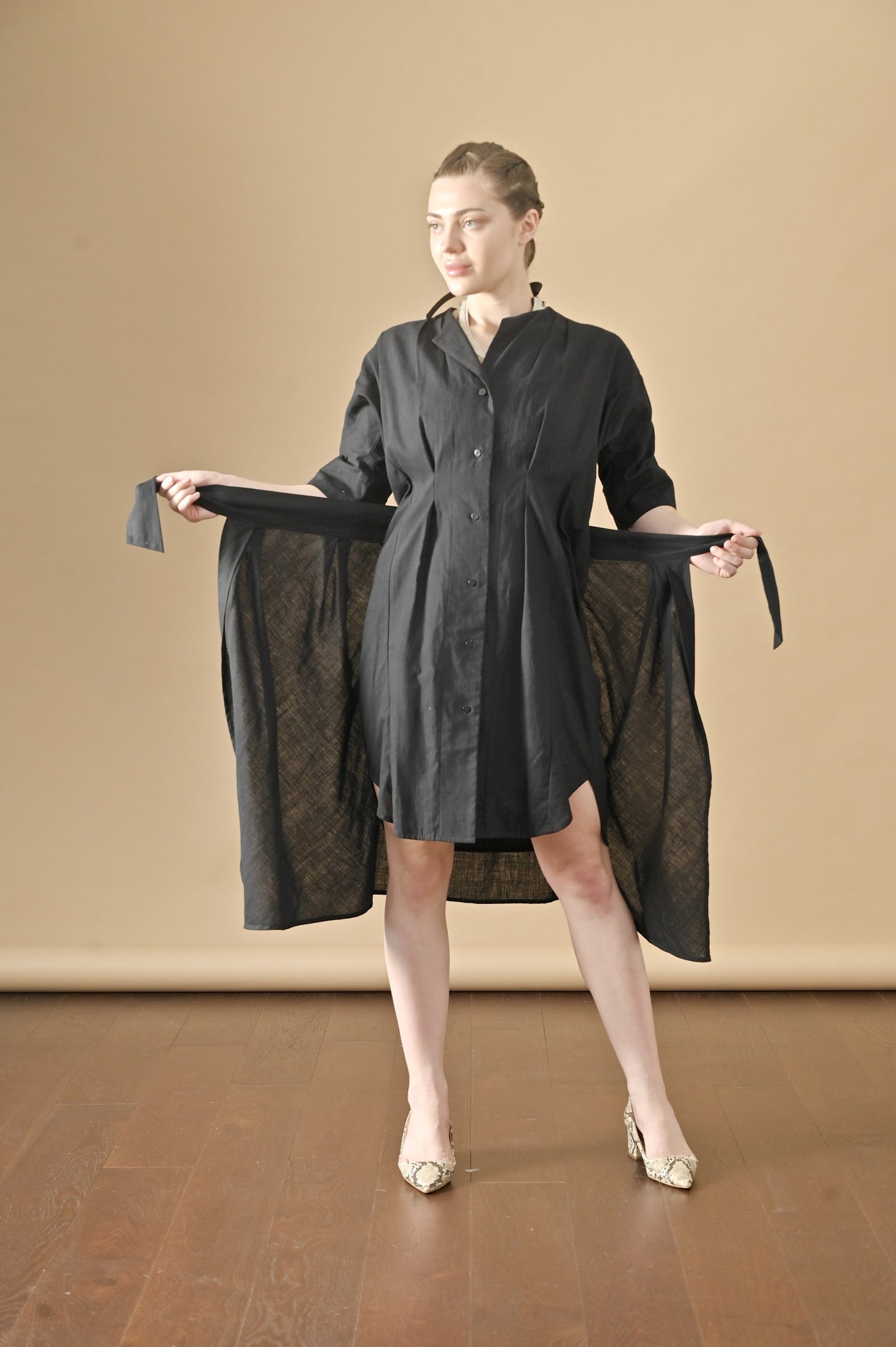 khadi black wrap shirt dress