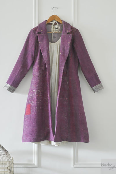 Glinda, Vintage Quilt Long Coat with Brass Buttons, Sustainably Made, Bust 36 Inches