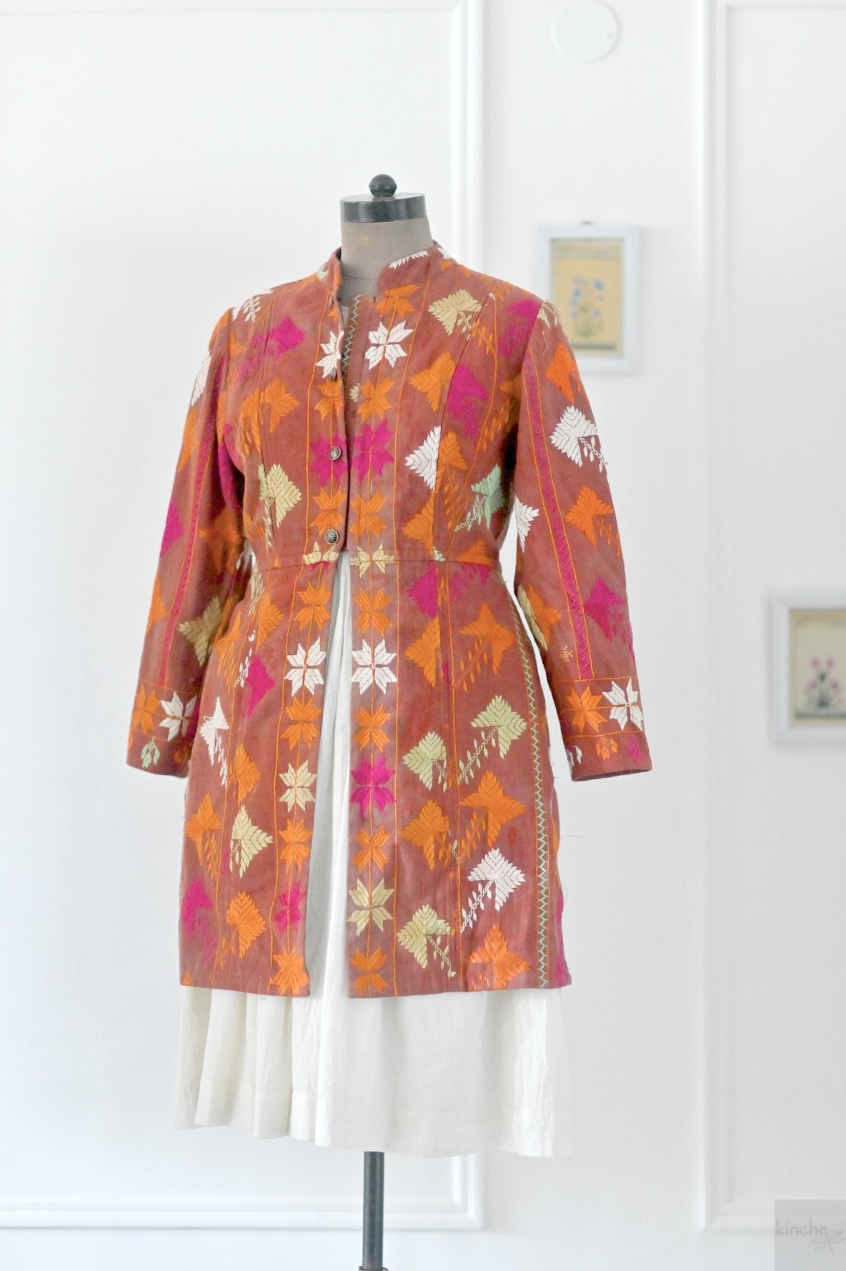 Gurkiran, Size large, Knee Length Jacket Made of Antique Phulkari Chaddar/ One of a Kind (Copy)