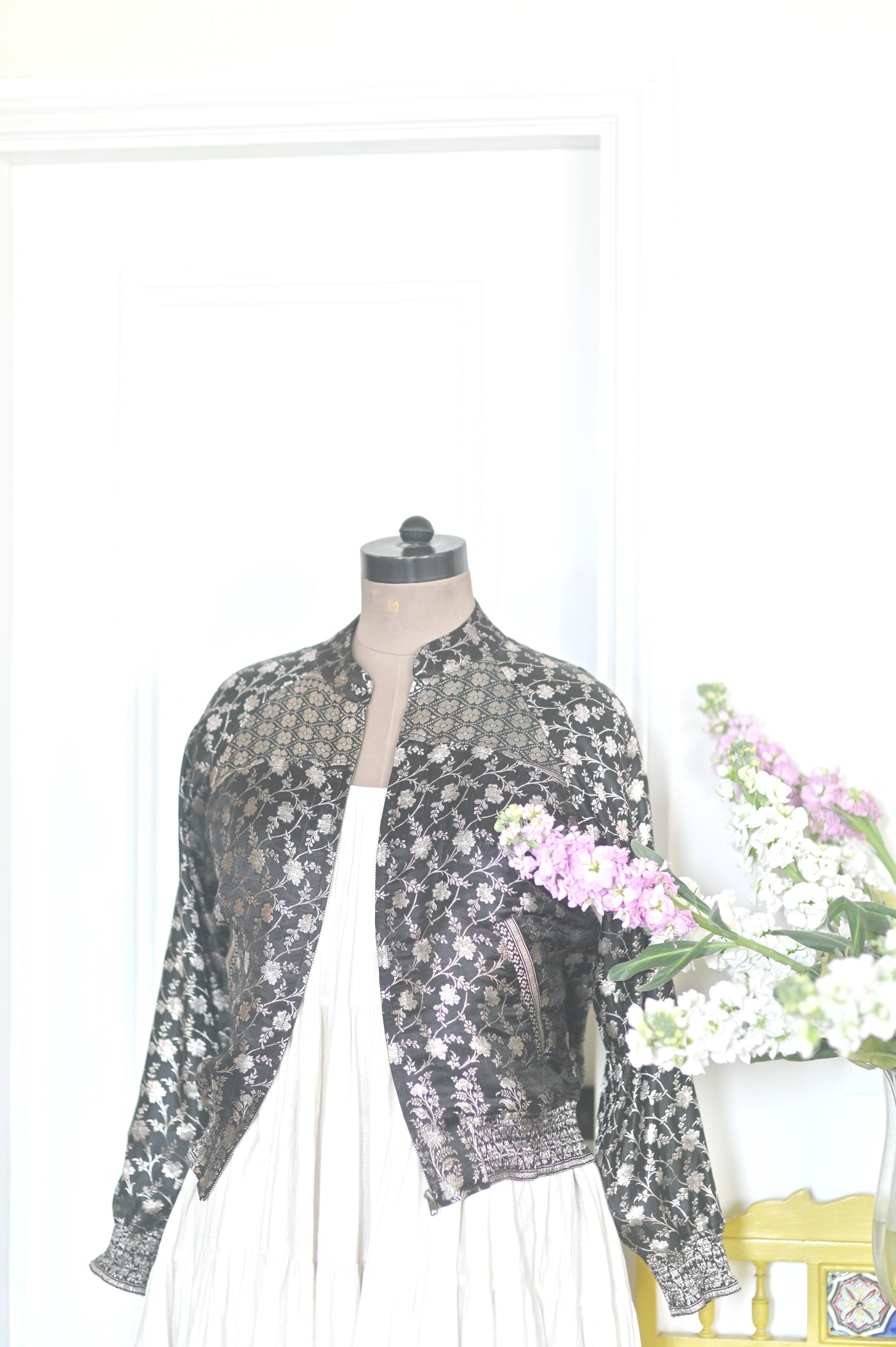 Falak, Vintage Zari Silk Bomber in Size Large, One of a Kind