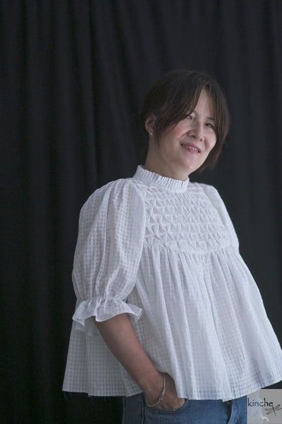 Sia, Hand Smocked with Pearls, Khadi Blouse in White