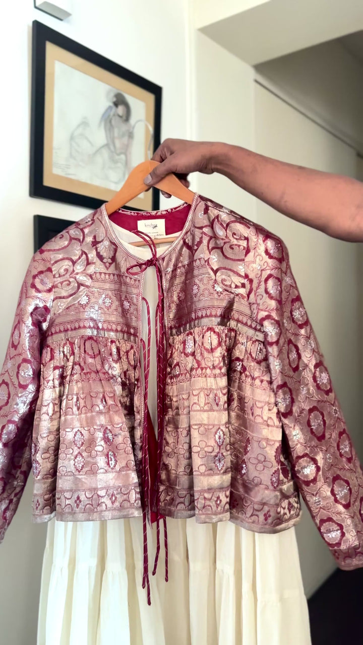 Alisha, Vintage Silk, Up Cycled into a Zari Deep Brown Kedia Blouse, Large