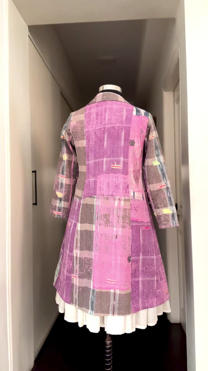 Vienna, distressed Look, Up Cycled Early 1900's Textile, Vintage Kantha Blazer L