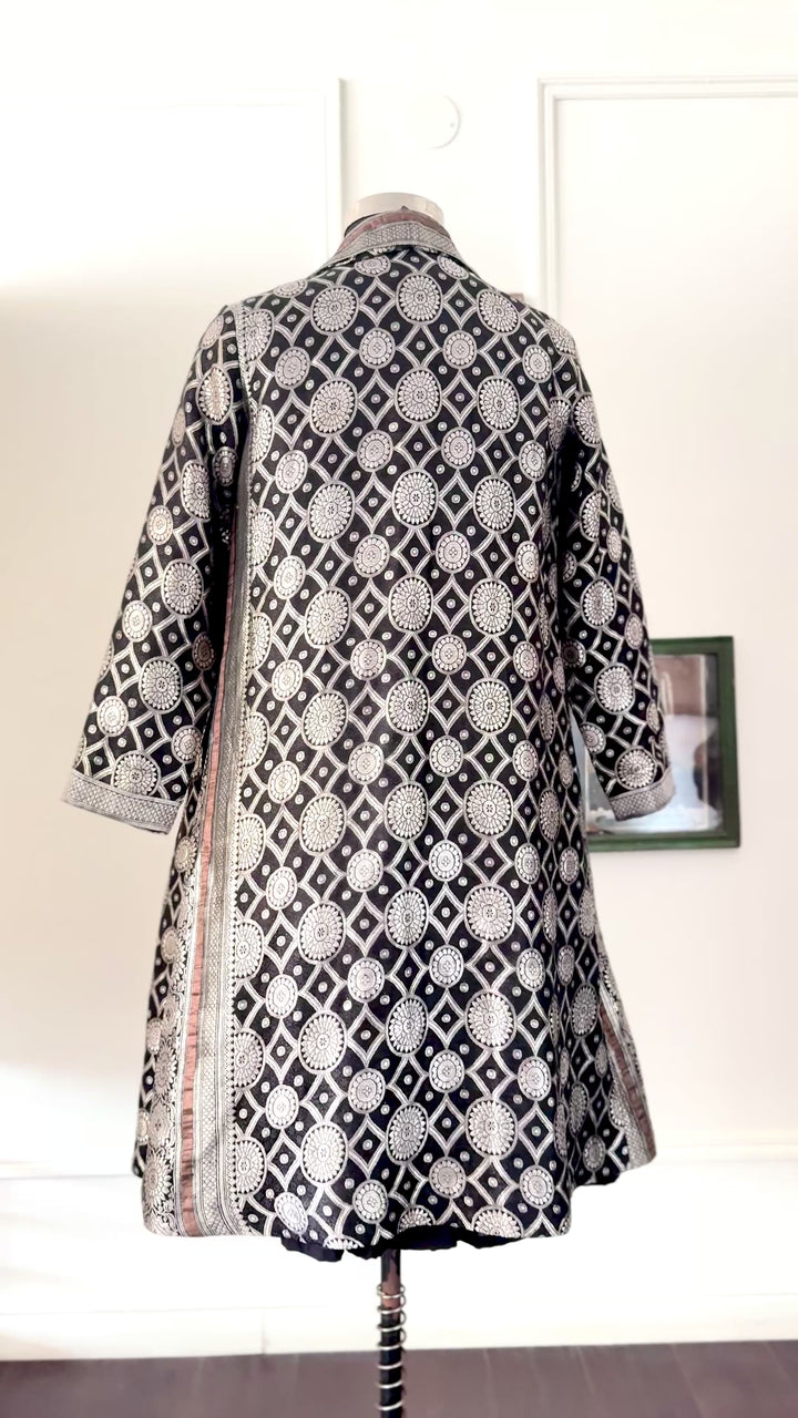 Jama 16, Long Robe Style Coat made with Vintage Zari Silk Full Sleeves, Medium