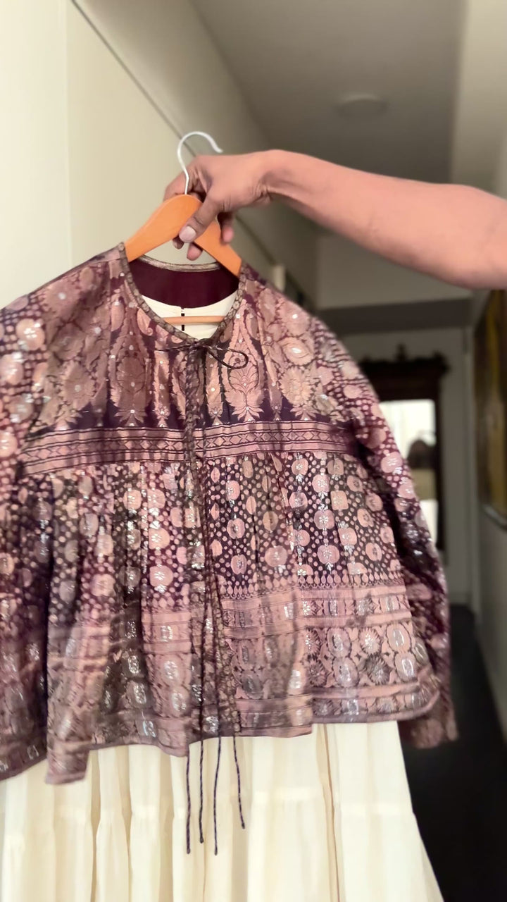 Chamak, Vintage Silk, Up Cycled into a Zari Deep Brown Kedia Blouse Medium