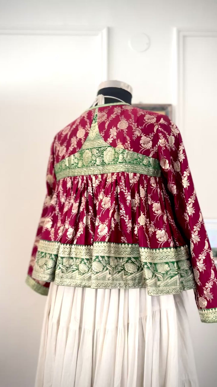Durba, Vintage Katan Silk Up Cycled Kedia Blouse in XL, kinche Rare