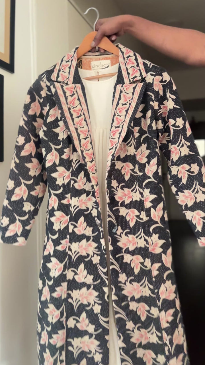 Jessica, Handmade Vintage Kantha Long Blazer in Medium