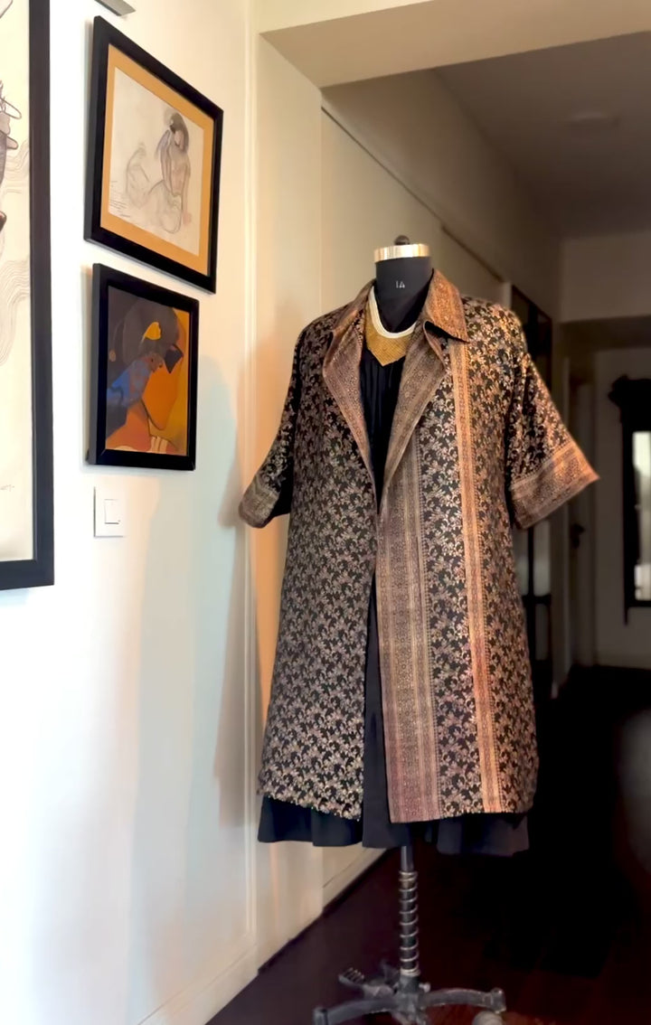 Jama 1, Long Robe Style Coat made with Vintage Zari Silk