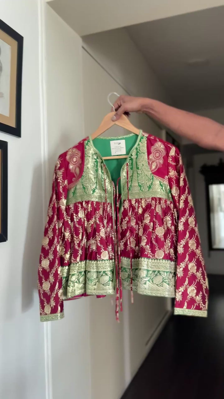 Durba, Vintage Katan Silk Up Cycled Kedia Blouse in Large, kinche Rare