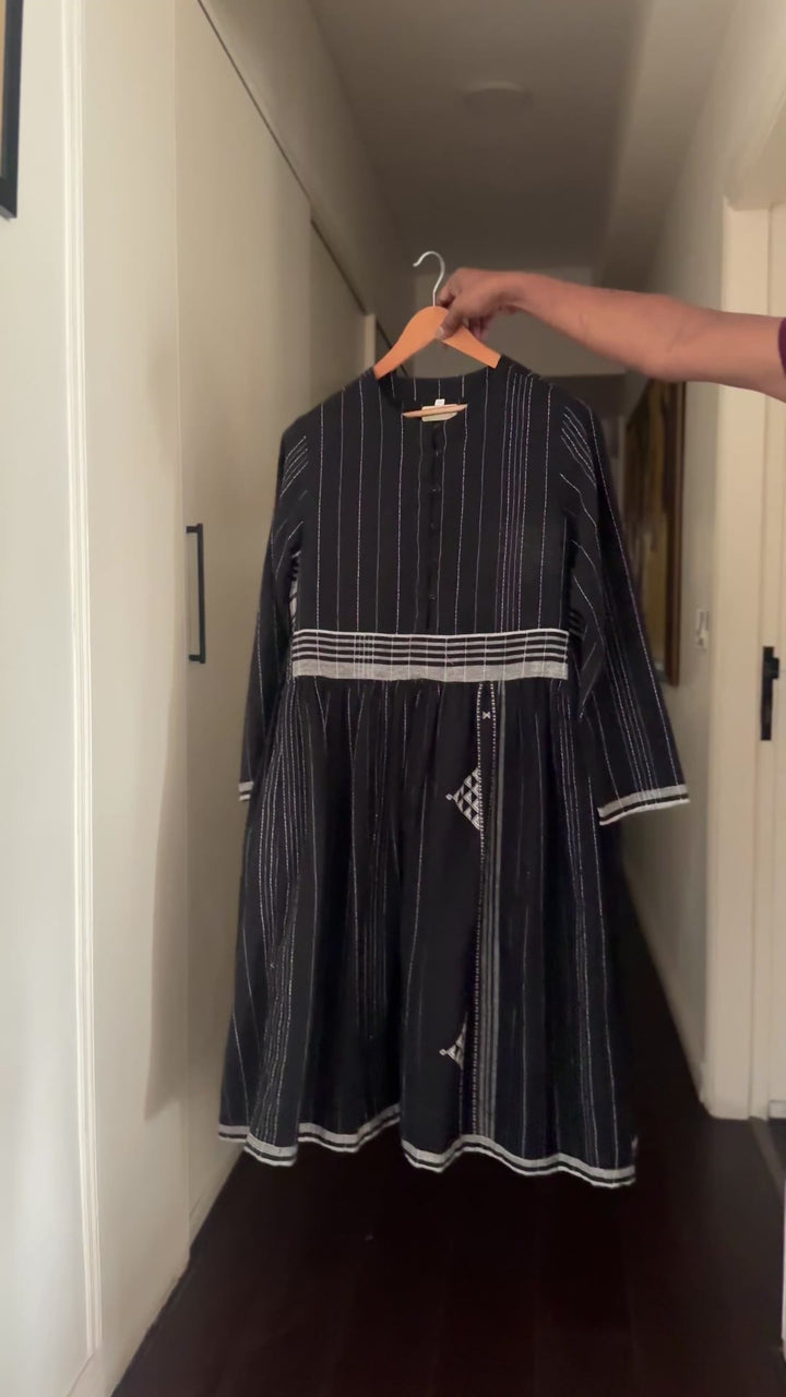 Cairo, Kala Cotton Organic Fabric Dress in Black & Off White Pattern