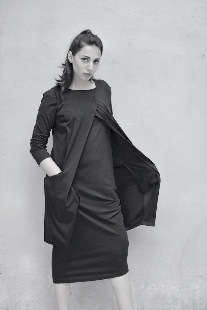Scarlett, Side Gathered Dress + Sleeveless Jacket, Asymmetrical - kinchecom
