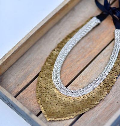 Porto, Handmade Pure Brass and Zari Necklace - kinchecom