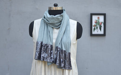 Sustainably made, sequinned Organic Lycra Scarf in Powder Blue by kaito - kinchecom