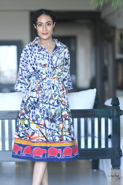 Haldia, Batik Print, Tie & Dye Indigo Katan in Pure Cotton - kinchecom