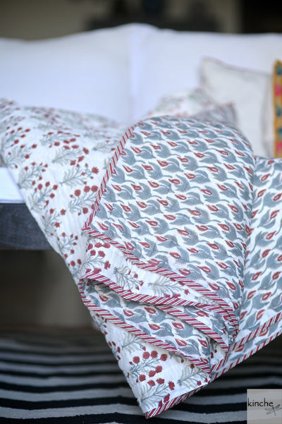 Beautiful Sage green and Deep Red floral quilt