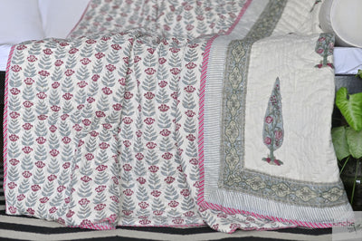 Balia, Hand Block Quilt/Razai in a Beautiful Block Print, Handmade 100X92"