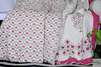 Rasia, Set of 2 Single Quilts, Handmade and Handblock Printed 90X60"