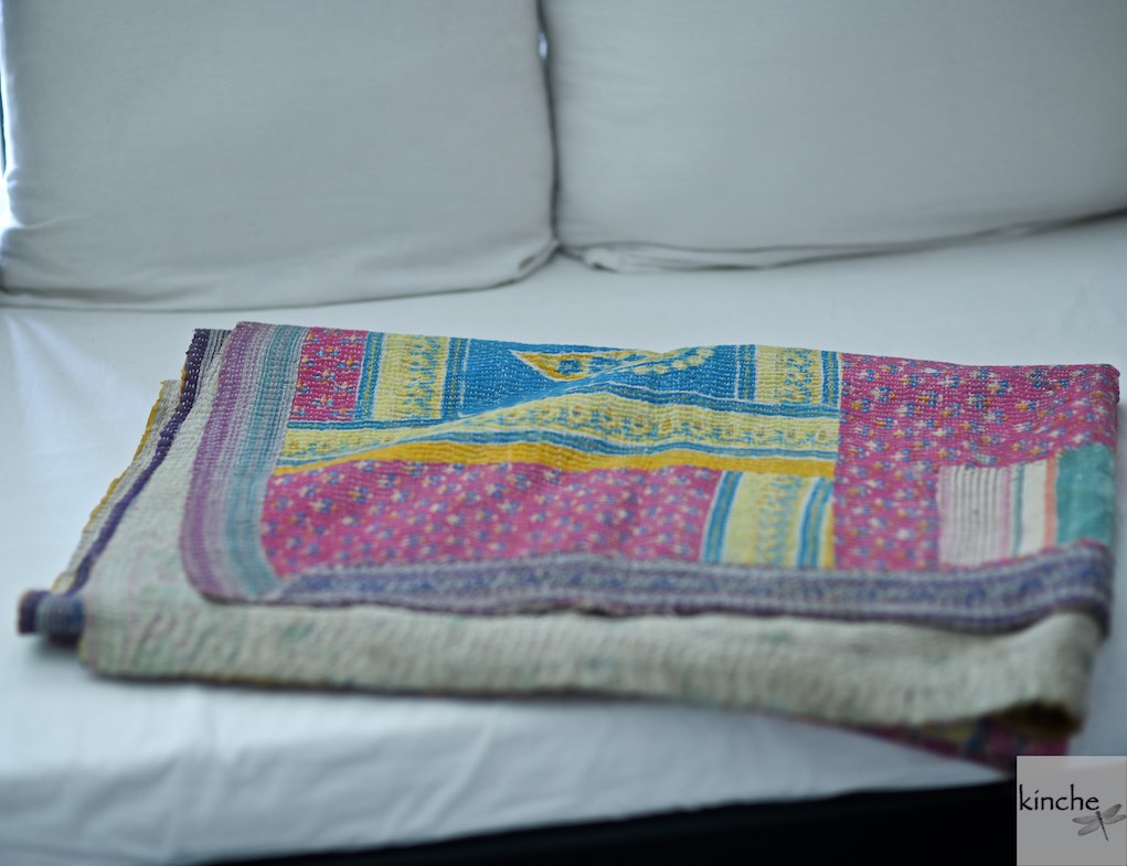 Dausa, Rare kantha Collectible Quilt in Medium to Heavy Weight and Embroidery - kinchecom