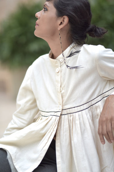 Dublin, Pure Khaadi Flared Cropped Blouse with Hand Embroidery, Off White - kinchecom