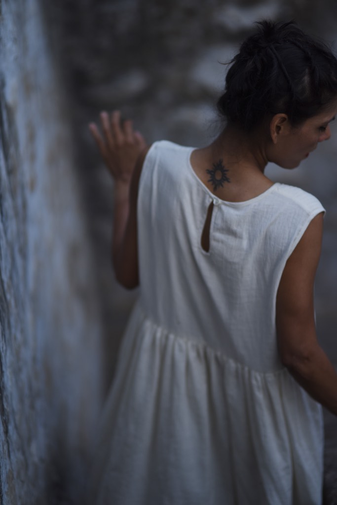 Corum Pure Khadi Muslin, Handmade, Unbleached Dress with Pleats on Chest - kinchecom