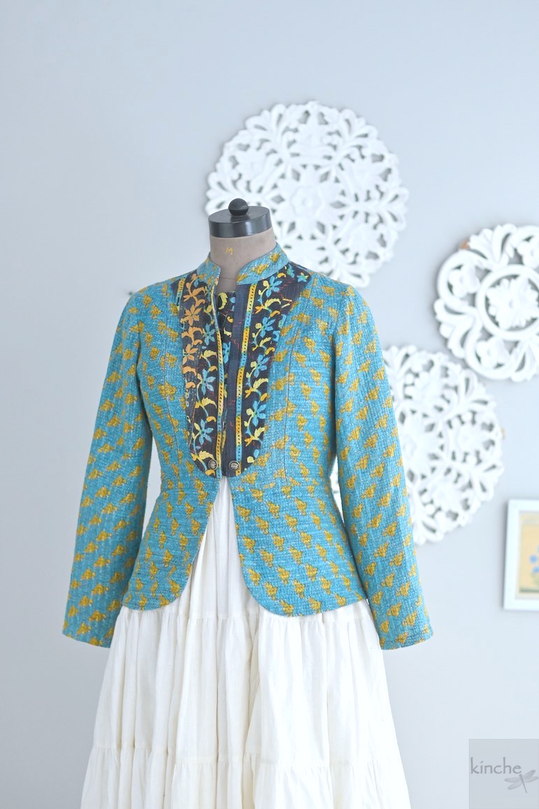 Small, Josefine, Sustainably made Turquoise Floral Print Jacket - kinchecom