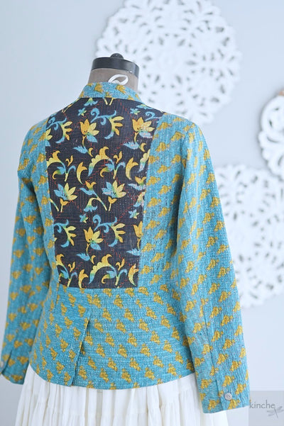 Small, Josefine, Sustainably made Turquoise Floral Print Jacket - kinchecom