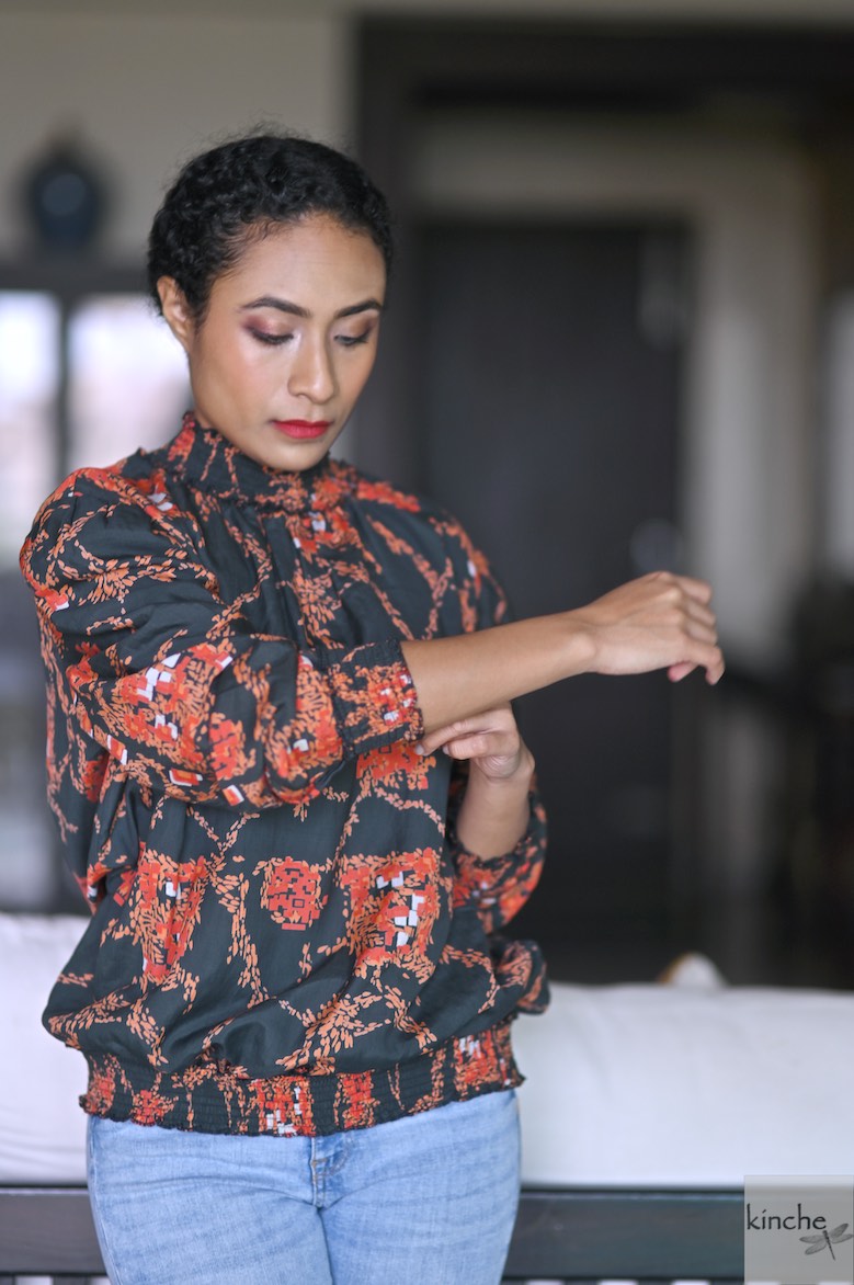 Coral, Sustainably made Silk Blouse with Smocking - kinchecom