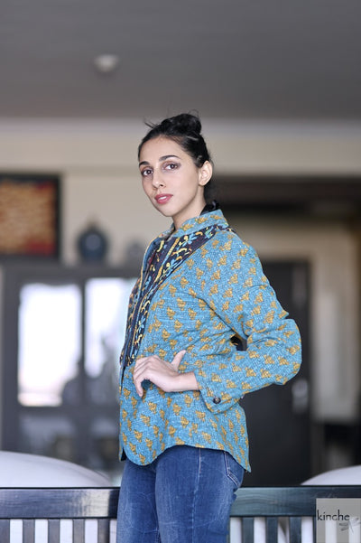 Small, Josefine, Sustainably made Turquoise Floral Print Jacket
