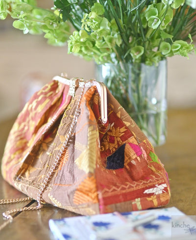 Chloe, Handmade Vintage Phulkari Clasp Handbag, One of a Kind
