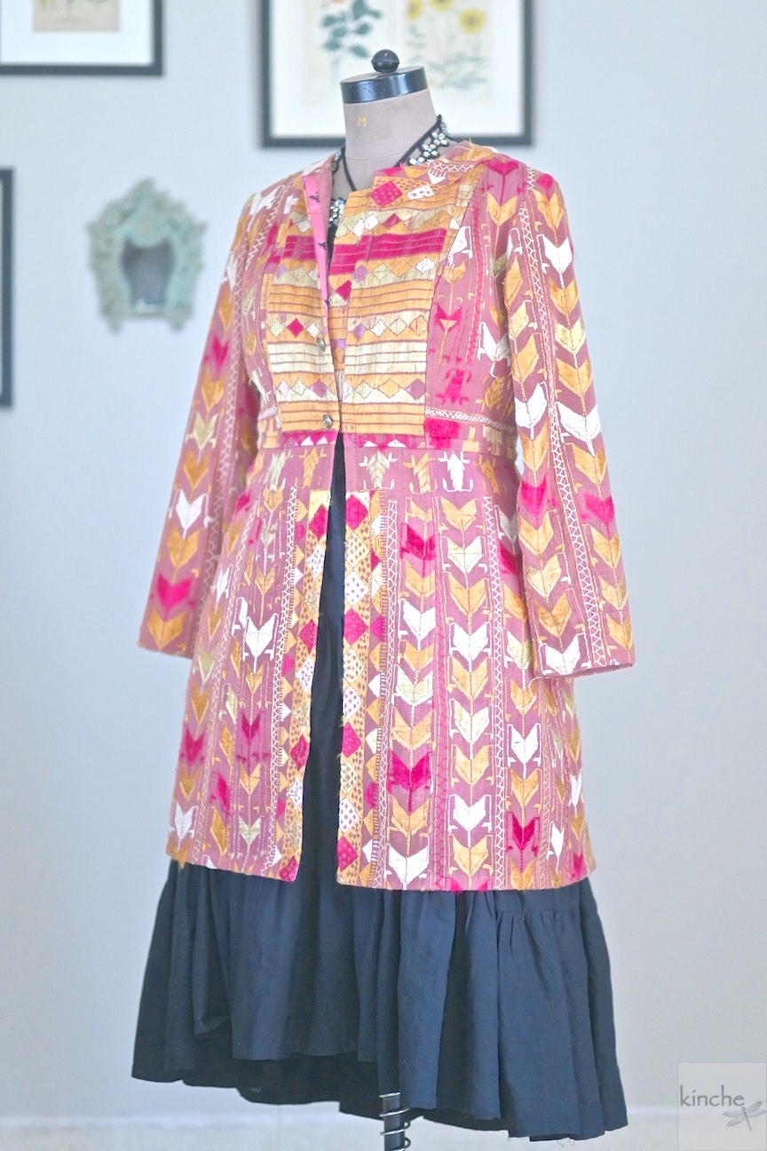 Harita, Size Large/Medium Jacket Made of Antique Phulkari Chaddar/ One of a Kind - kinchecom