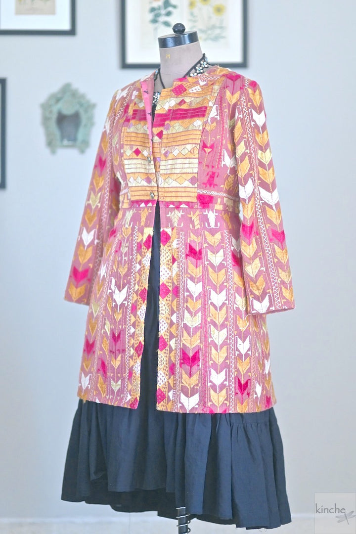 Harita, Size Large/Medium Jacket Made of Antique Phulkari Chaddar/ One of a Kind - kinchecom
