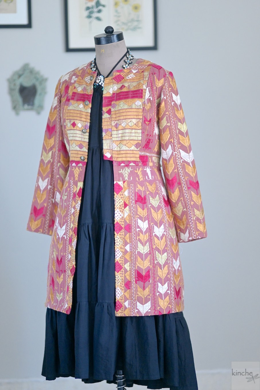 Harita, Size Large/Medium Jacket Made of Antique Phulkari Chaddar/ One of a Kind - kinchecom