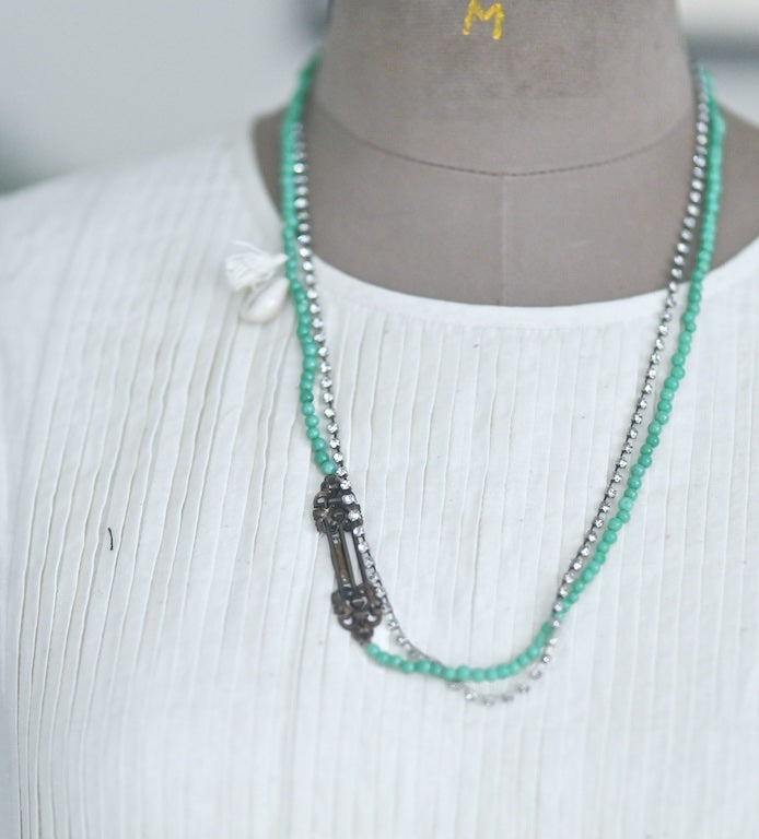Marie-Jeanne, Glass pearl beads, vintage findings, Rhinestone Chain, One of a Kind - kinchecom