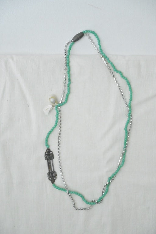Marie-Jeanne, Glass pearl beads, vintage findings, Rhinestone Chain, One of a Kind - kinchecom