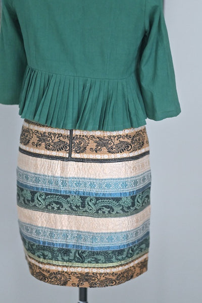 Corfu, Size Large, Vintage kantha Handmade Adjustable Zipper Skirt - kinchecom