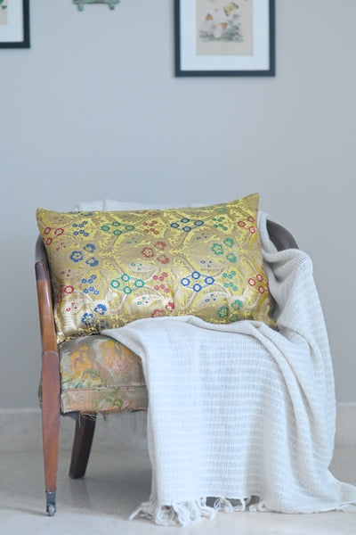 Jalangi, Katan Silk Size Medium 24" X 16" Handmade Cushion in Gold - kinchecom