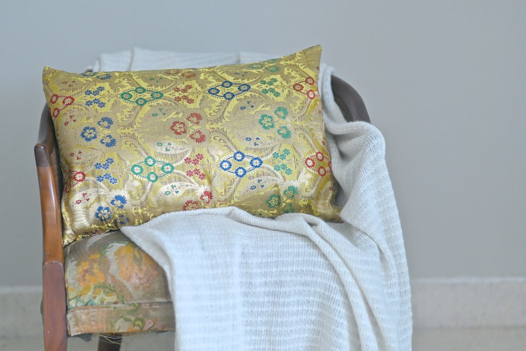 Jalangi, Katan Silk Size Medium 24" X 16" Handmade Cushion in Gold - kinchecom