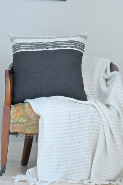 Vidya, Kala Cotton, Hand Woven, Border and Plain Weave Cushion Cover 16X16 Inches - kinchecom