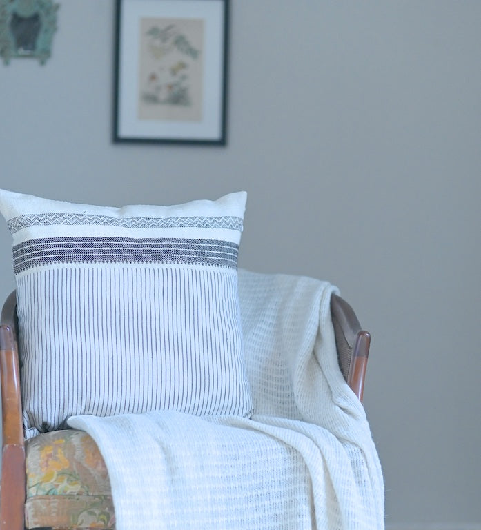 Rewari White, Hand Made Kala Cotton Large Cushion Cover 20X20" - kinchecom