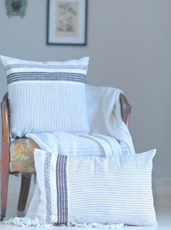 Rewari White, Hand Made Kala Cotton Large Cushion Cover 20X20" - kinchecom