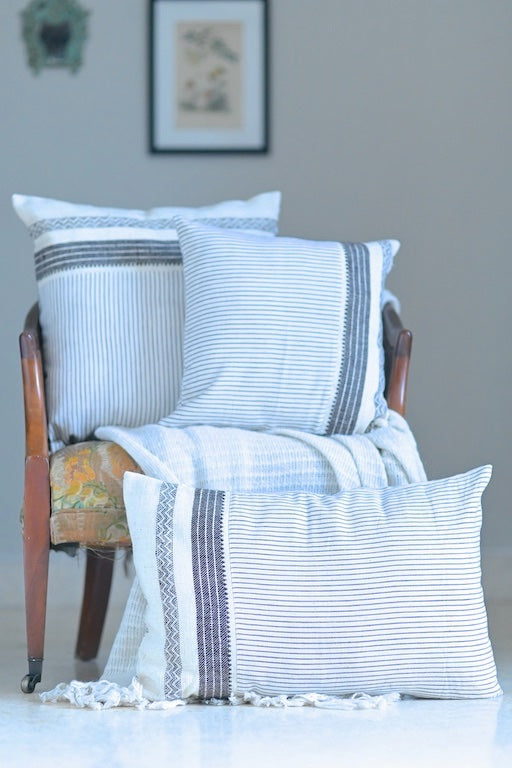 Rewari White, Hand Made Kala Cotton Large Cushion Cover 20X20" - kinchecom