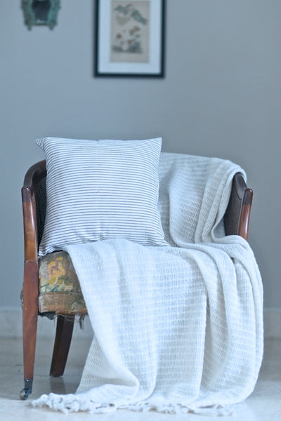 Vidya White, Kala Cotton, Hand Woven, Border and Plain Weave Cushion Cover 16X16 Inches - kinchecom