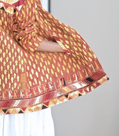 Large, Paramjeet,  Women Trench Jacket in Vintage Phulkari Fabric - kinchecom